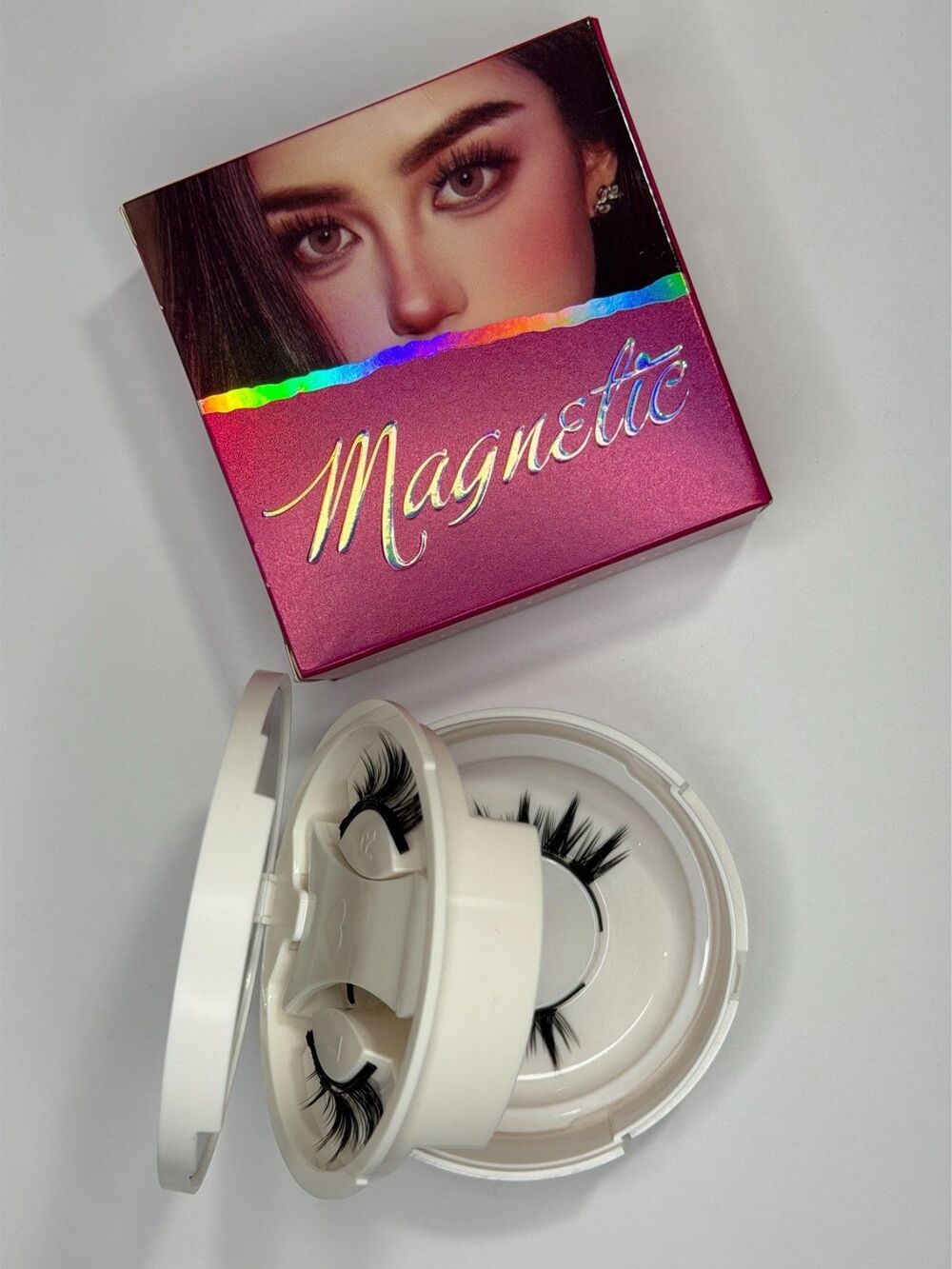 2 Pair Magnetic Lash Set With Mirror Compact Case No Glue False Eyelashes